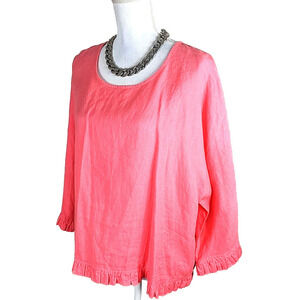For Cynthia ~Woman Size M~ Coral 100% Linen Tunic 3/4 Sleeve Lagenlook Boxy Top.